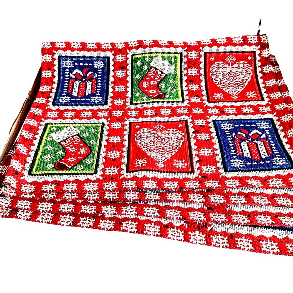 Christmas 4 Place Mats 12.5" x 17.5"  1 Matching Table Runner 69" Stamp Pattern